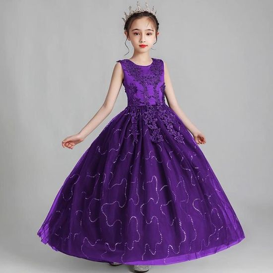 Robe Princesse Fille Odziezet - Paillettes, Fleurs, Sans Manches, Violet, Taille 3-4 Ans