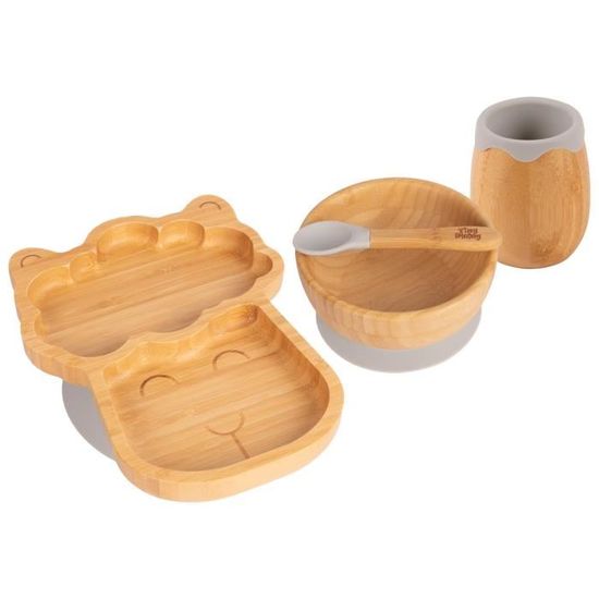 Vaisselle Bébé Sûre Assiette Bébé Bambou Avec Ventouse - Set Hibou - Cuillère Incluse - Écologique Et Antidérapante Sans Bpa