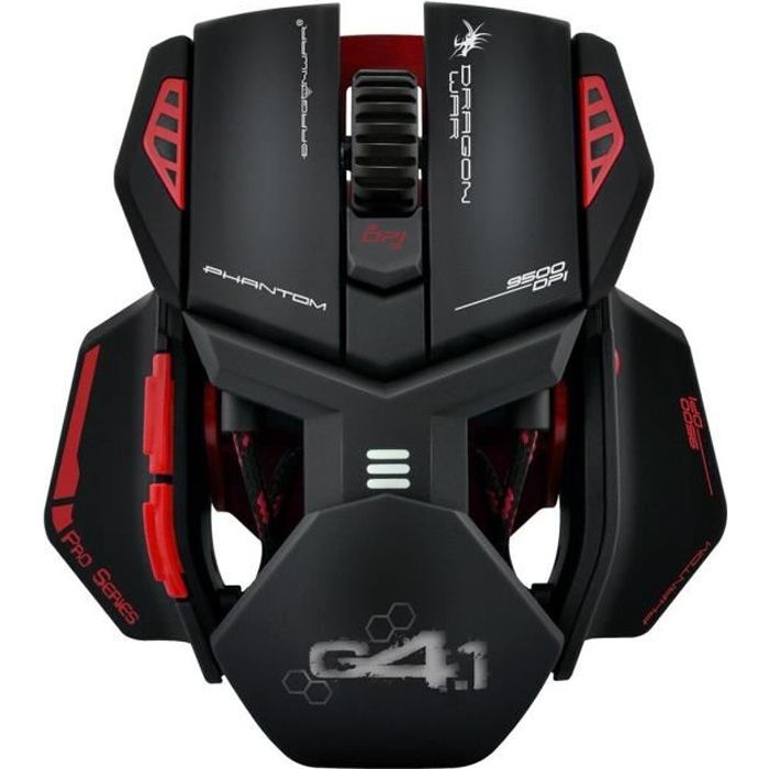 Dragon War Souris Gamer Phantom 4.1 – Filaire – Laser – 9 500 dpi – 7 Boutons – Rouge – PC