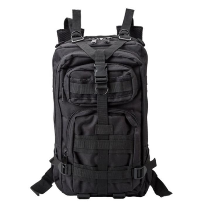 Sac À Dos de Randonnée Tactique en Plein Air 30L Sac de Voyage Étanche Antichoc Noir Sacs pour Camping Escalade