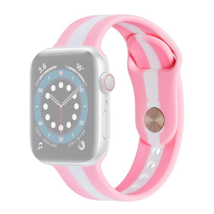 Bracelet Pour Montre Connectée Stripe Silicone Réglable Pour Apple Watch Series 6-5-4-SE 44mm-Watch Series 3-2-1 42mm,Rose
