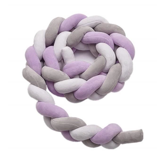 Tour de lit coussin Tressé pare-chocs coton Protection bébé sécurité Doux et Souple (200cm) , Violet + Gris