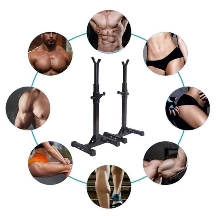 Repose Barre Musculation - Hauteur Réglable 105-160 cm - Support pour Haltères Rack Squat Noir