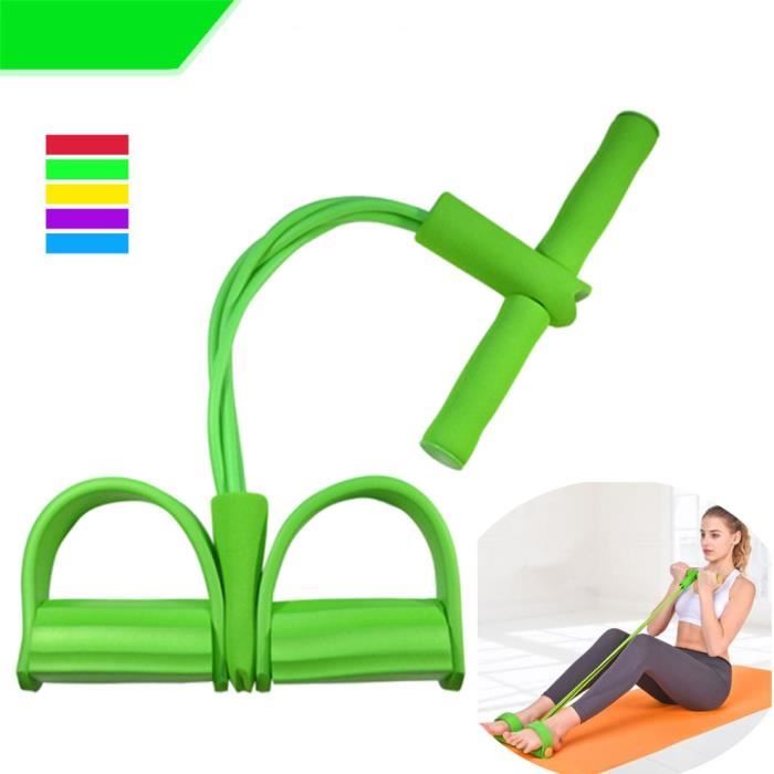 Appareil de gym 4 avec repose-pieds pour exercice - Rameur avec élastique Vert