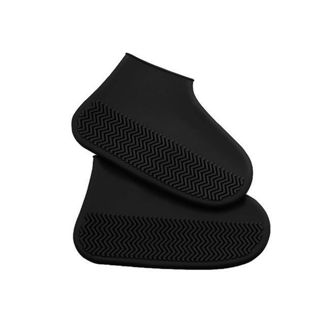 S-Couvre-chaussures imperméables en silicone, couvre-chaussures réutilisables résistants à l'usure pour adultes et enfants-noir