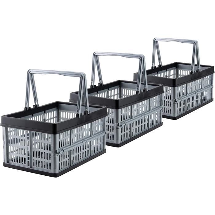 Grizzly Lot de 3 Caisse de Rangement Pliante avec poignées - 16 L - Panier pliable - Empilables