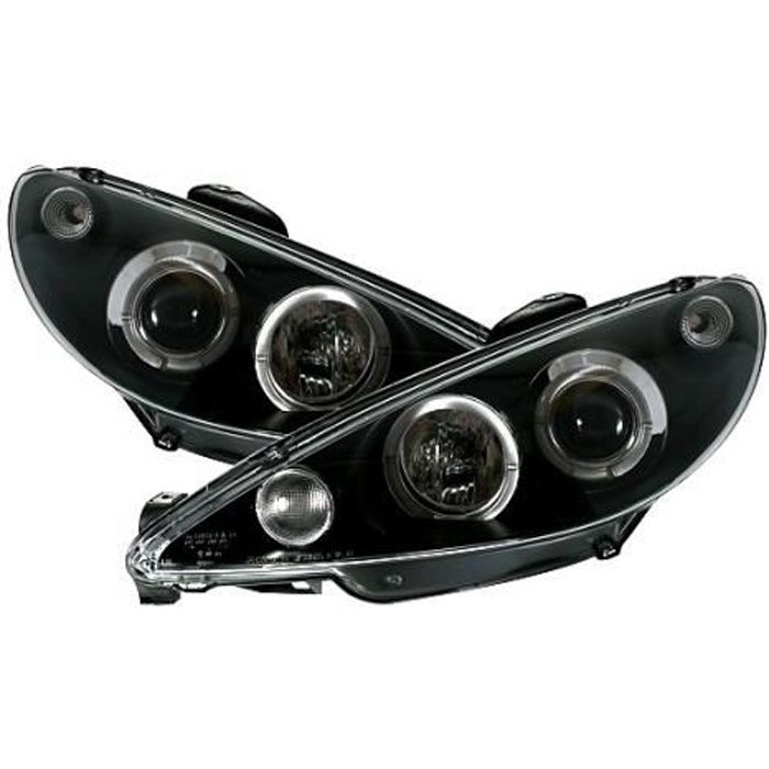 2 FEUX PHARE AVANT ANGEL EYES NOIR PEUGEOT 206 PHASE 1 EN H4
