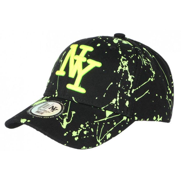 Casquette NY Jaune Fluo et Noire Style Tags Streetwear Baseball Paynter - Taille unique - Noir