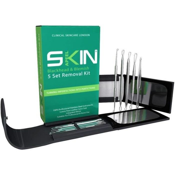 Kit extracteur point noir professionnel 5 pièces – Skinapeel – Lot de tire comédon et pince point noir pour nettoyer votre peau