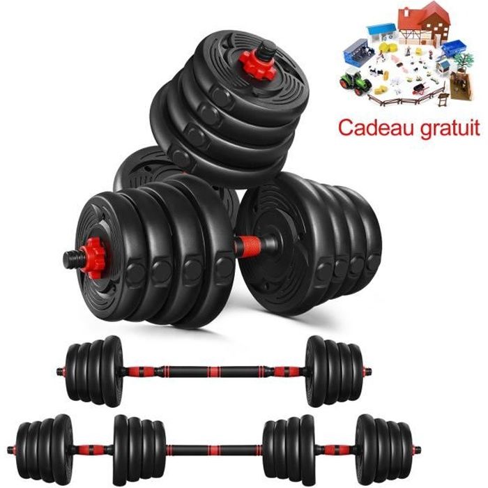 Haltère 30kg - poids ajustables - Noir rougeâtre