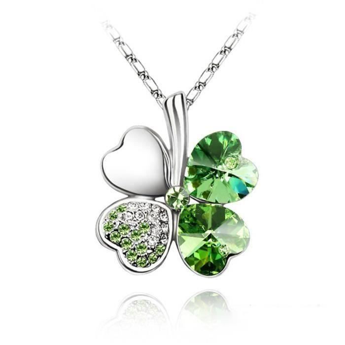 Trèfle Collier pour femme composés de cristaux d'élément Swarovski - olive verte