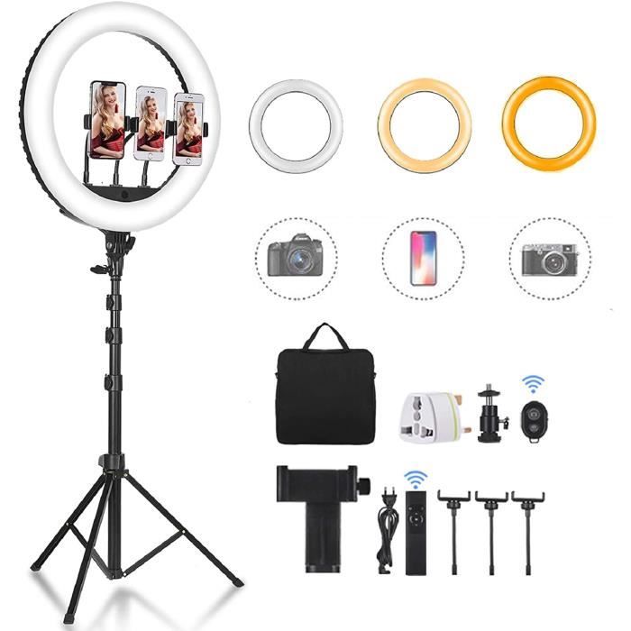 CXYP Caméra Photo Vidéo Eclairage Kit : 18 Pouces 55W 6000K Réglable LED Lumière Anneau avec 63'' Trépied, Ring Light Récepteur Blue