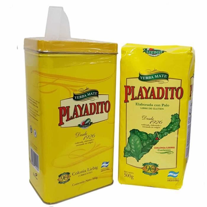 Yerba Mate Playadito 500g avec une boîte avec bec verseur
