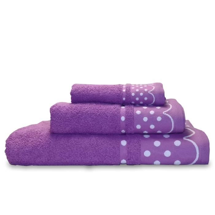 Lot de 3 serviettes de bain 100 % coton éponge 450g 3 tailles de douche Briebe Polka Dots Violeta 93089
