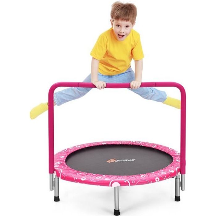DREAMADE Trampoline pour Enfants Pliable Φ92 CM avec Main Courante Rembourrée, pour l’Intérieur et l’Extérieur, Charge 150KG, Rose