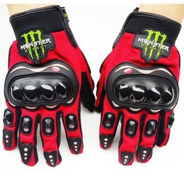 MJSTART Paire Noir Gants Doigt Complet Protection L Moto Vélo Sport Femme Homme - Rouge