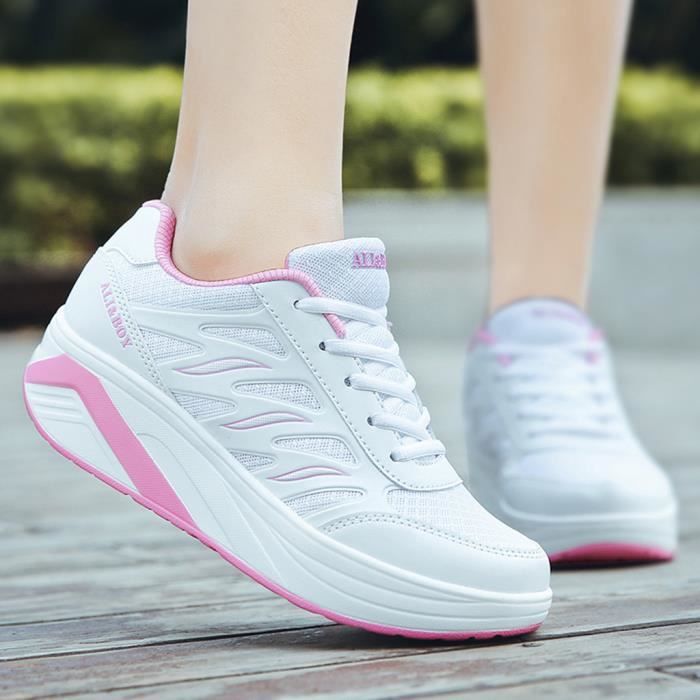 Mode féminine décontractée à lacets respirant Sport chaussures de plate-forme de course baskets
