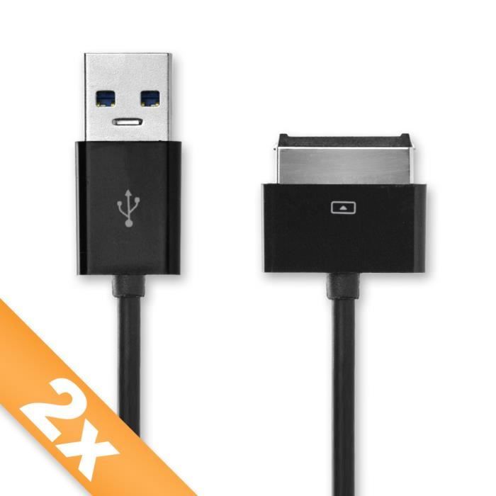 2x Câble Data pour ASUS Eee Pad Slider SL101 / Transformer TF101 / TF101G / Prime TF201 / Pad TF300T - 1m Câble USB, noir