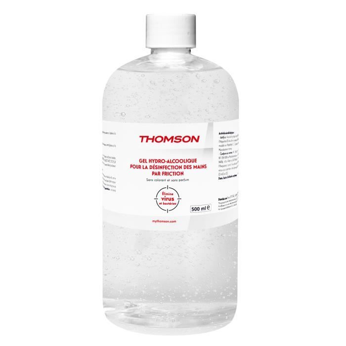 THOMSON Recharge 500ml de gel hydroalcoolique désinfectant - Avec bouchon à vis, sans pompe ni bec verseur