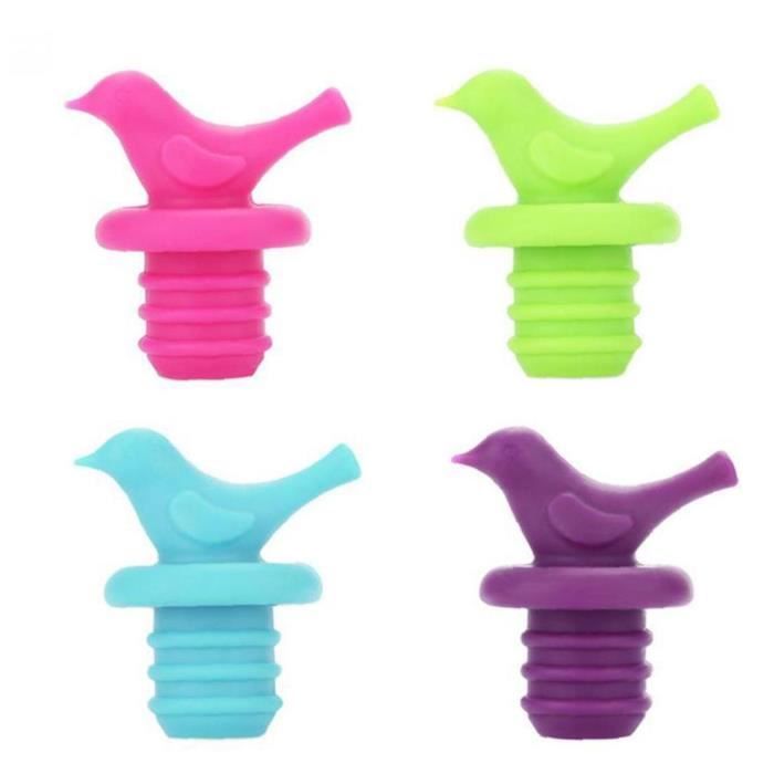 Bouchon de bouteille de vin Petit oiseau Silicone de l'oiseau Boisson réutilisable Vin de vin décoratif 4pcs