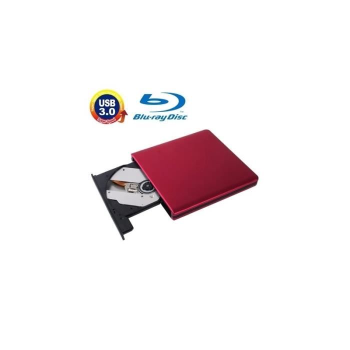 Lecteur de CD DVD USB 3.0 en alliage d'aluminium Portable réinscriptible Blu-ray 12.7mm SATA ODD HDD Plug and Play Rouge