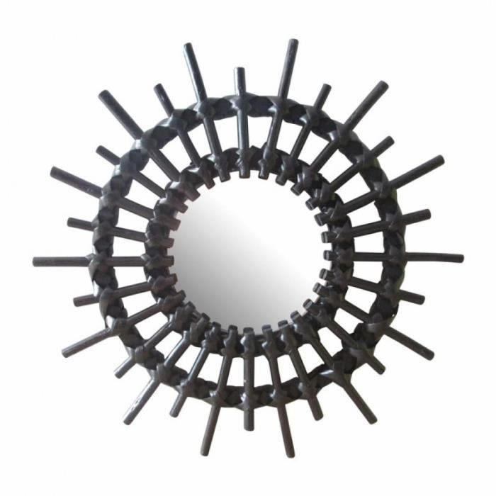 Miroir rond en rotin Noir