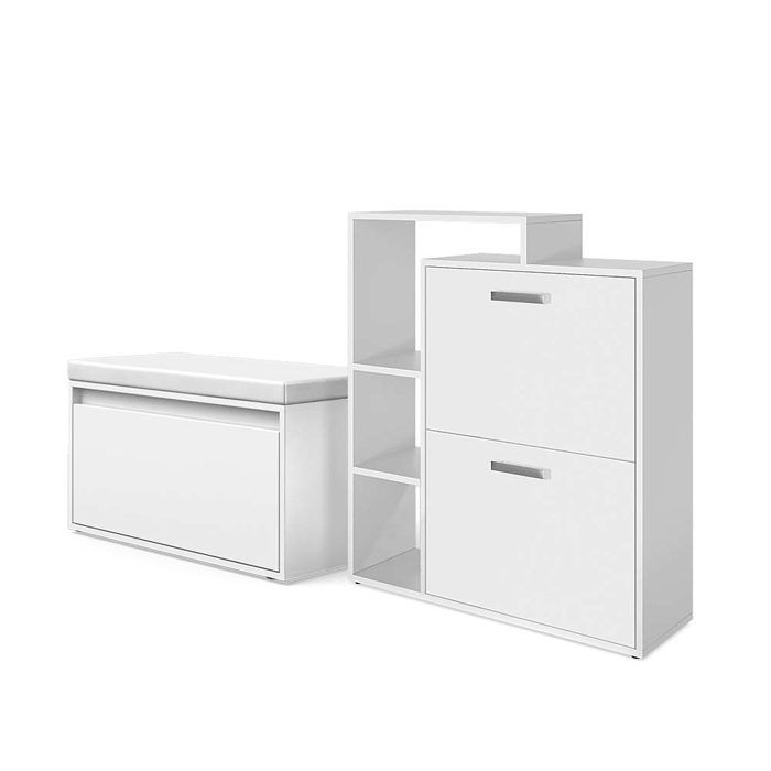 Meuble à chaussure Orlando 2 parties avec banc Blanc Vicco 43396 Meuble à chaussure Orlando 2 parties avec banc Blanc Vicco 43396