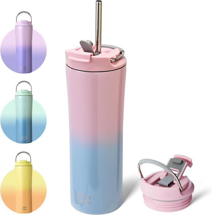 Gobelet Isotherme Colombie 591ml - Acier Inoxydable 304 Avec Paille Et Couvercle - Design Drapeau