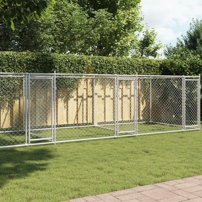 vidaXL Cage pour Chien avec Portes Chenil pour Chien Maison pour Chien Niche de Jardin Terrasse Gris 8x2x15 m Acier 3209575