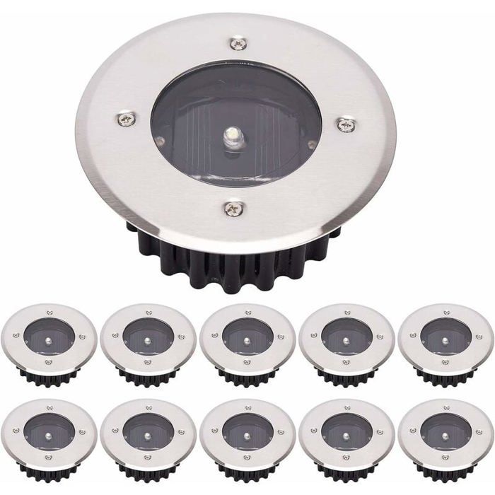 Lot de 10 lampes solaires à LED pour sol éclairage extérieur lampadaires éclairage enterré étanche IP65 (blanc froid rond)