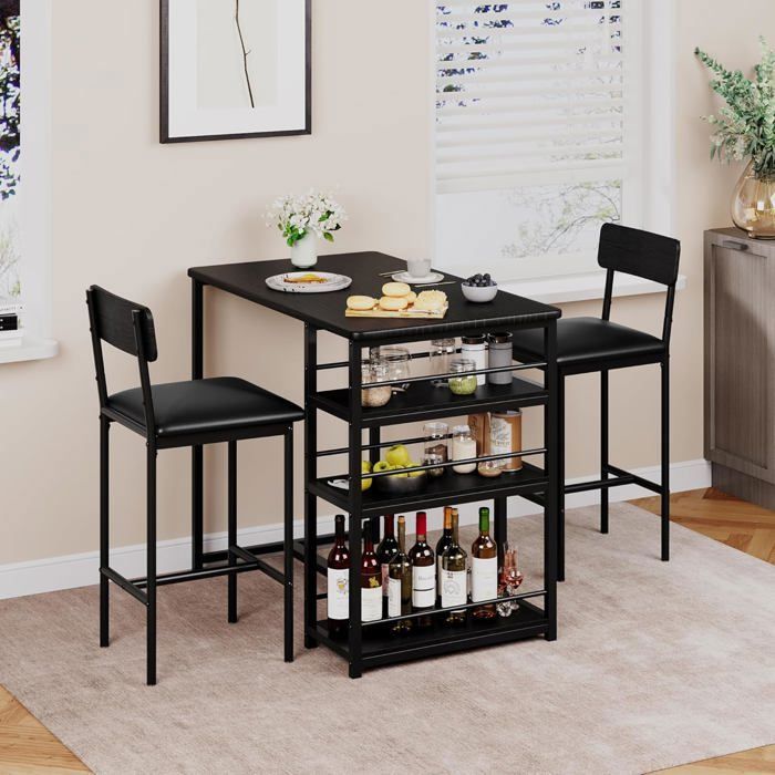 Set Table Bar + 4 Tabourets ZZINOKE - Design Moderne Gris Pour Cuisine Ou Salon - 100x50x90 Cm