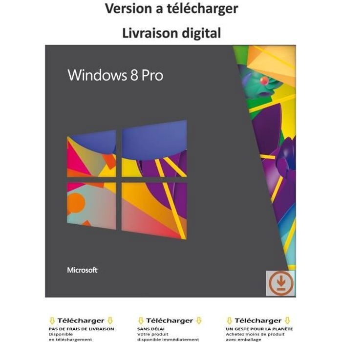 Windows 8 Pro – Version Dématérialisée – Livraison 2H par email