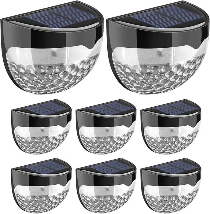 Lumières de clôture solaires Lampe de jardin décorative Applique murale extérieure LED sans fil étanche (paquet de 8)