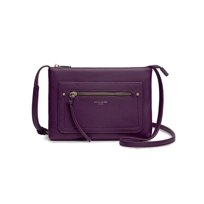David Jones - Sac Bandoulière - Sacoche Plate Cuir PU Femme - Violet