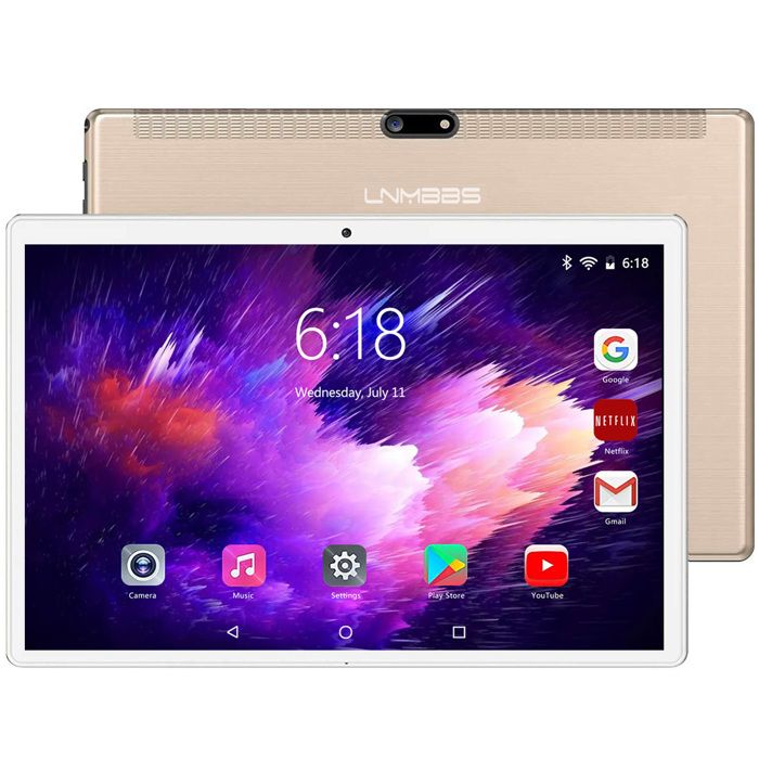 Tablette Tactile 10.1 Pouces LNMBBS 4Go+64Go Android 10.0 Octa-Core 4G LTE/SIM/5G WIFI 8000mAh 1280*800 Gold
