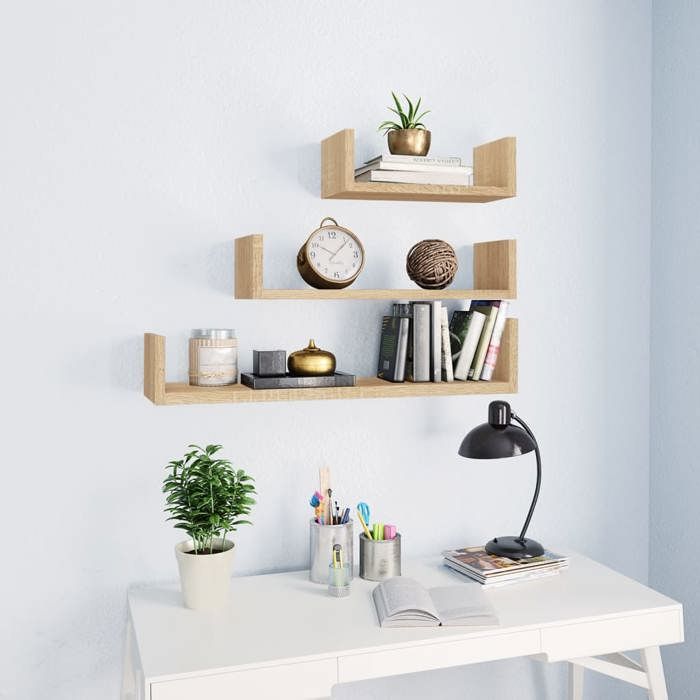 vidaXL Étagères Murales 3 pcs Organisateur de Maison Suspendu Meuble de Rangement Salon Salle de Séjour Chêne Sonoma Bois 800201