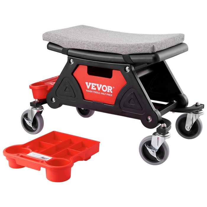 Tabouret datelier mobile - VEVOR - BLC9010 - Charge 136 kg - Sur roulettes - Plateau à outils - Rouge