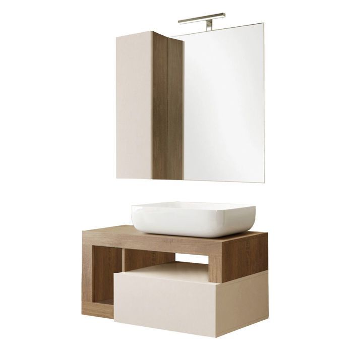 ARTURO - Meuble Vasque 78cm suspendu + Miroir Cachemire et aspect bois finition Mercure ARTURO - Meuble Vasque 78cm suspendu + Miroir Cachemire et aspect bois finition Mercure