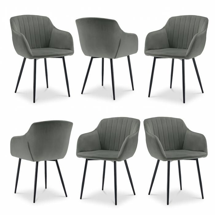 Goeurvant Chaises de salle à manger avec assise large et accoudoirs confort minimaliste - Lot de 6 - Gris Clair