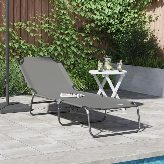 Moderne Bain de soleil Transat pliant portable gris en tissu Oxford 600D @FR(925493)