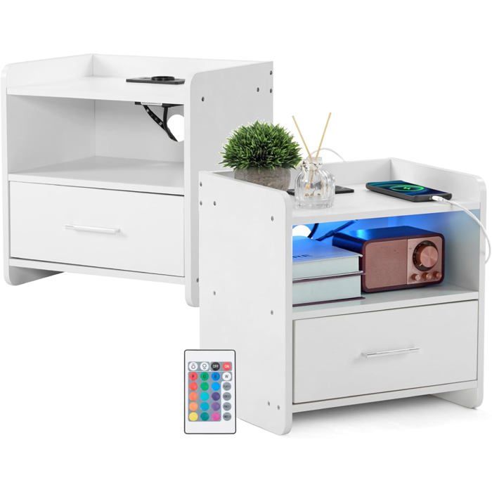 Lot de 2 Table de Chevet avec lumières LED avec Station de Charge et Ports USB Table dappoint Commode de Nuit Blanc Lot de 2 Table de Chevet avec lumières LED avec Station de Charge et Ports USB Table dappoint Commode de Nuit Blanc