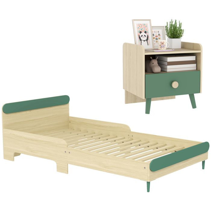 Ensemble de lit pour enfants et table de chevet pour enfants - AIYAPLAY - MDF et bois de pin - 194 8 x 103 x 60 5 cm -vert