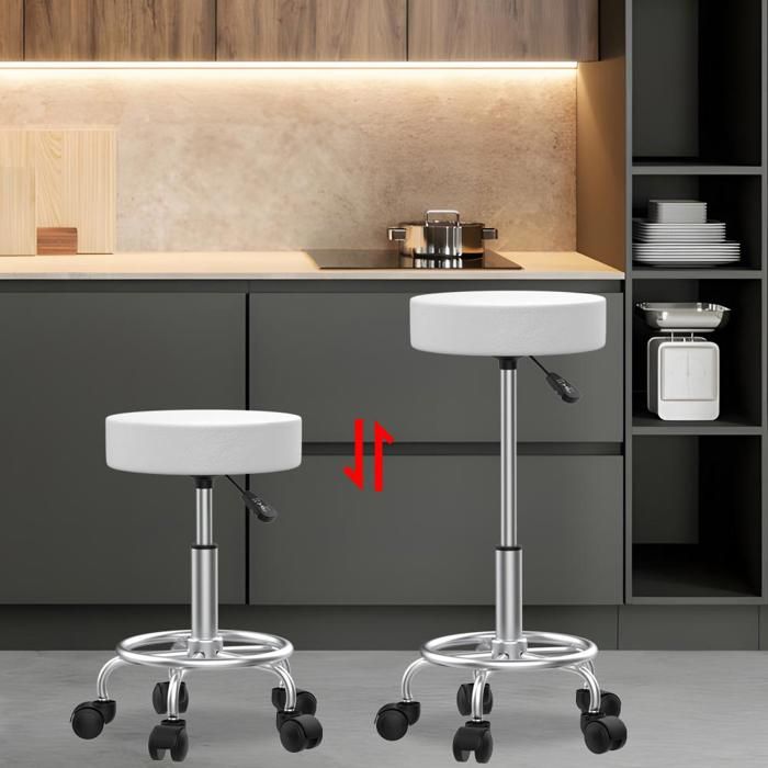 YIPEEMA. 2PCS TABOURETS DE BAR MOBILES À ROULETTES BLANC 36*36*49-64CM.