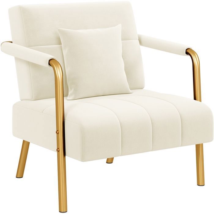 Yaheetech Fauteuil de Salon en Velours Canapé 1 Place Relaxation avec Coussin Carré Cadre en Métal Doré Beige Yaheetech Fauteuil de Salon en Velours Canapé 1 Place Relaxation avec Coussin Carré Cadre en Métal Doré Beige