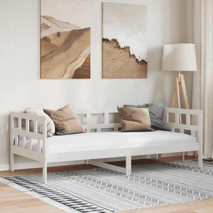 Lit simple bois - Cadre de canapé-lit - 1 personne Classique - sans matelas blanc bois de pin massif 90x200cm @SARA92348