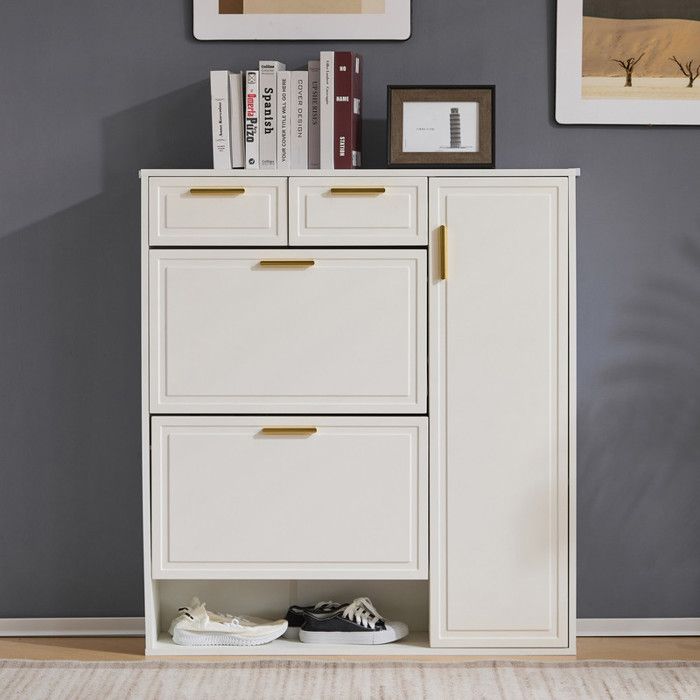 Meuble à Chaussures - Armoire à chaussures - 3 portes - 2 tiroirs - Etagères réglables - Blanc