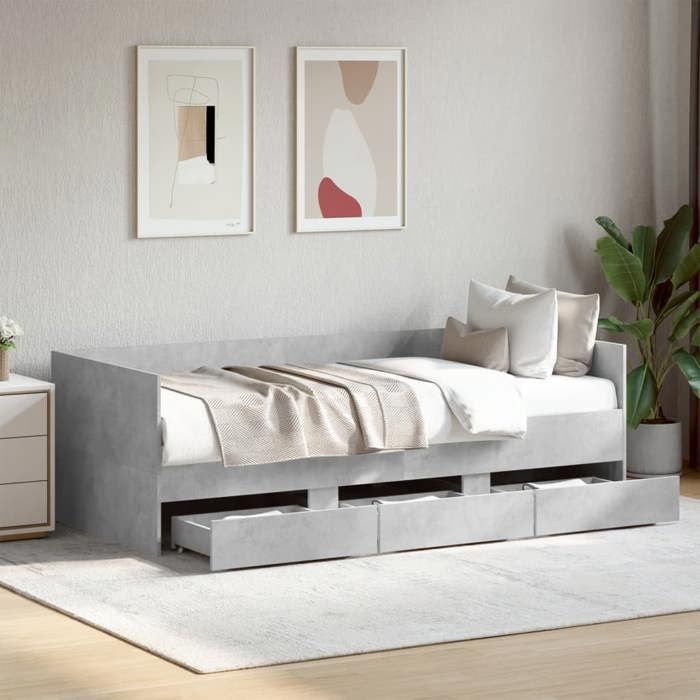 Lit pour enfants/Lit de jour - 1 PLACE - Structure de lit avec tiroirs - sans matelas - gris béton 90x190 cm 7262624