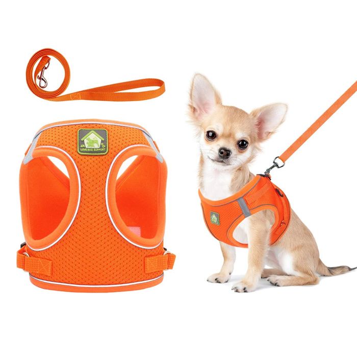 Comparer les prix de Ensemble harnais et laisse pour chien gilet en maille réfléchissante et réglable pour promenades en extérieur (orange)