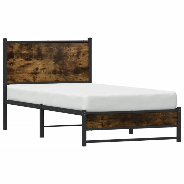 Lit métal 90x200cm - GKK - Structure de lit métal sans matelas - chêne fumé 90x200 cm XXX2610