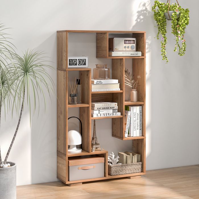 GIANTEX Bibliothèque Géométrique à 9 Compartiments - Étagère de Rangement Moderne pour Salon Chambre Bureau - 70x20x120cm - Nature